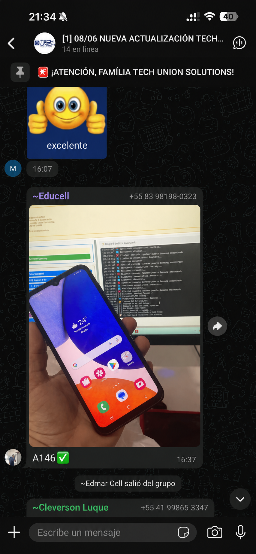 Samsung A146 resuelto con el registro del sistema.